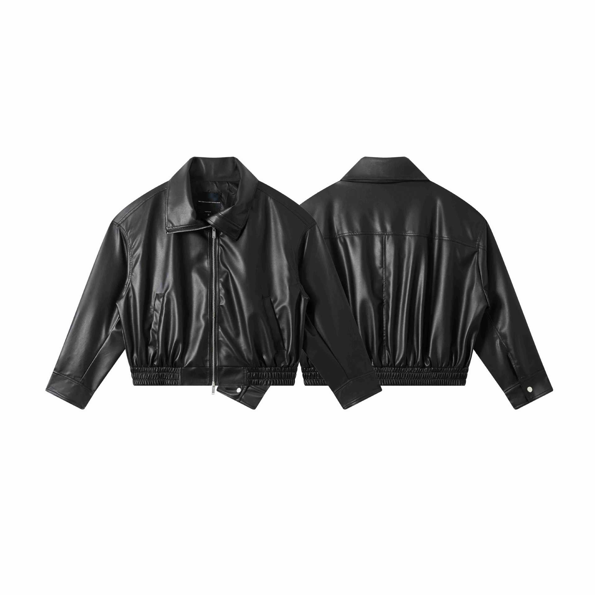 Men's faux leather bomber jacket in boxy cut with elastic hem and double zipper Chichicherry
