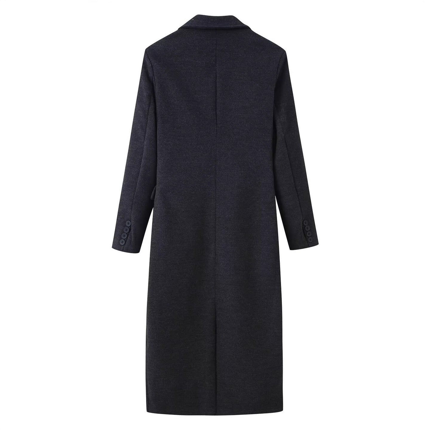 Women Longline Wool Blend Coat with Distinctive Lapels, Tailored Darts, and Flap Pockets Chichicherry