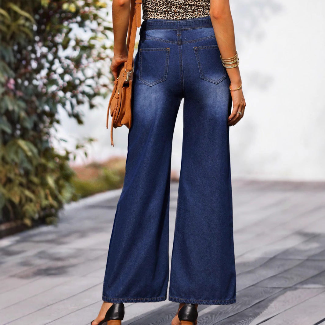 Women High-waisted wide jeans with bow waistband and patch pockets Chichicherry