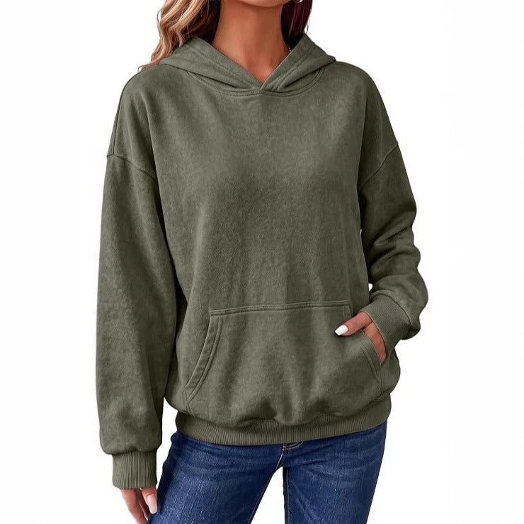 Women's Oversize Hoodie with Kangaroo Pocket, Washed Finish and Ribbed Cuffs Chichicherry