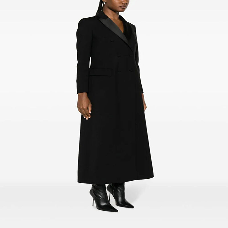 Women Maxi Blazer Coat in Tuxedo Cut with Slim Silhouette Chichicherry