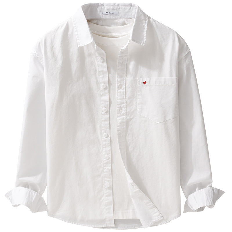 Men's lightweight cotton shirt in overshirt style with a Kent collar, chest pocket, and subtle mini embroidery Chichicherry