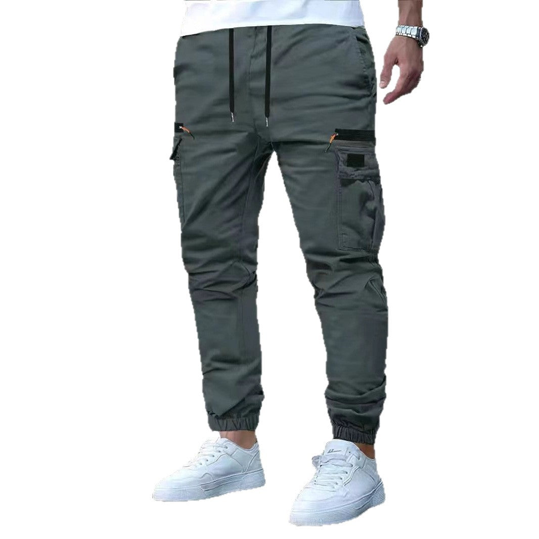 Men's Tapered Cargo Pants in Jogger Style with Elastic Waistband, Drop-Crotch Pocket & Zipper Pockets Chichicherry