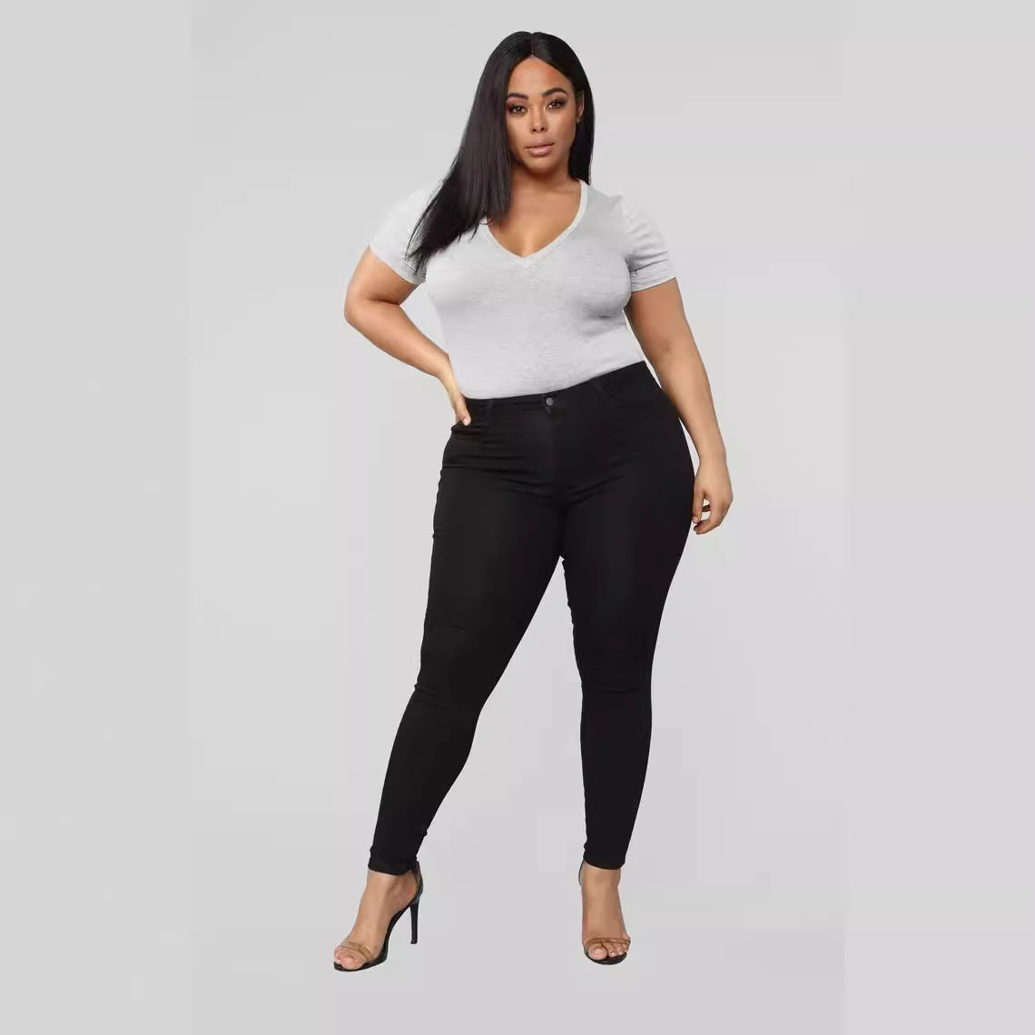 Women's High-Waist-Stretch-Skinny-Jeans for Curvy-Figures Chichicherry