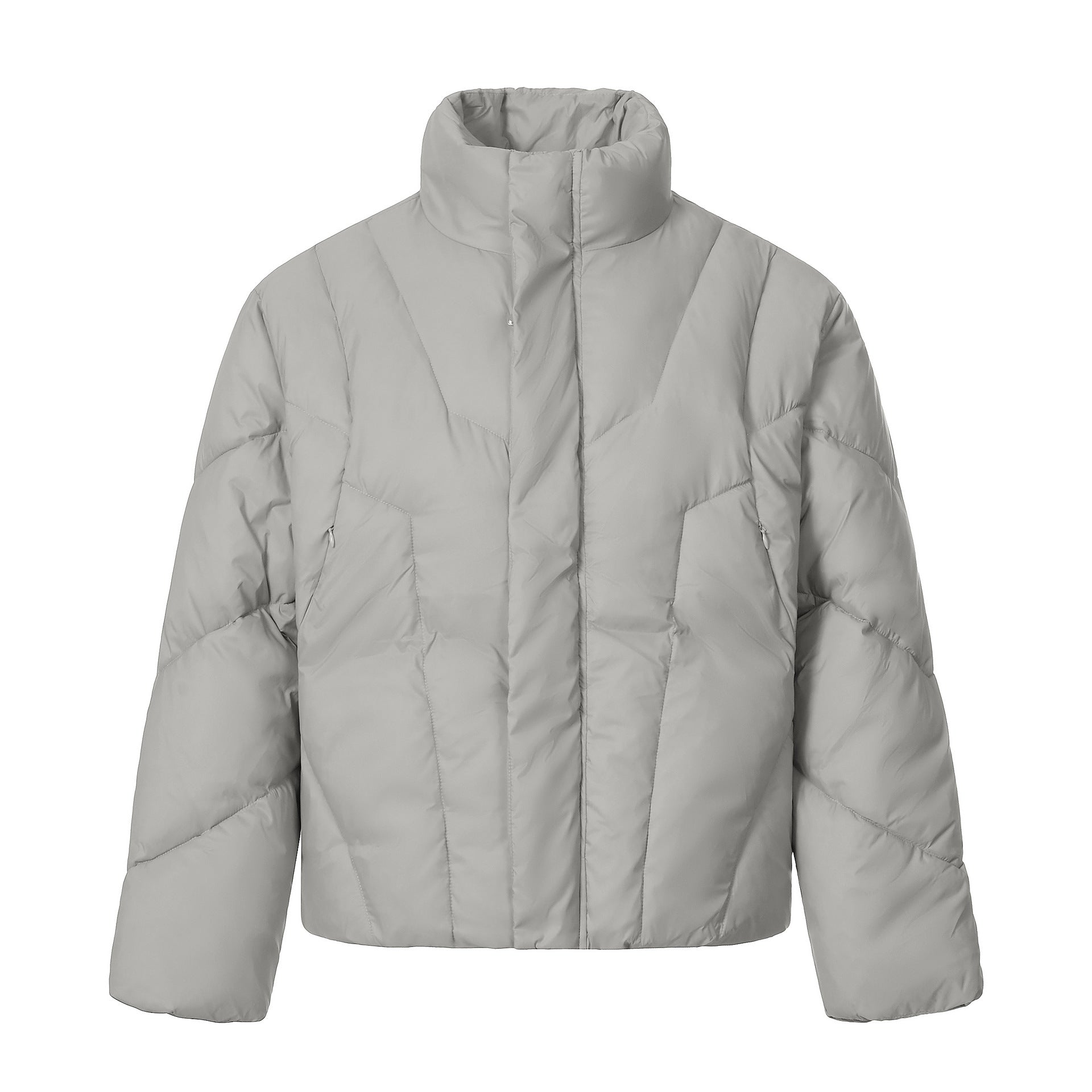 Unisex Short Quilted Insulation Jacket with Warm Funnel Collar Chichicherry