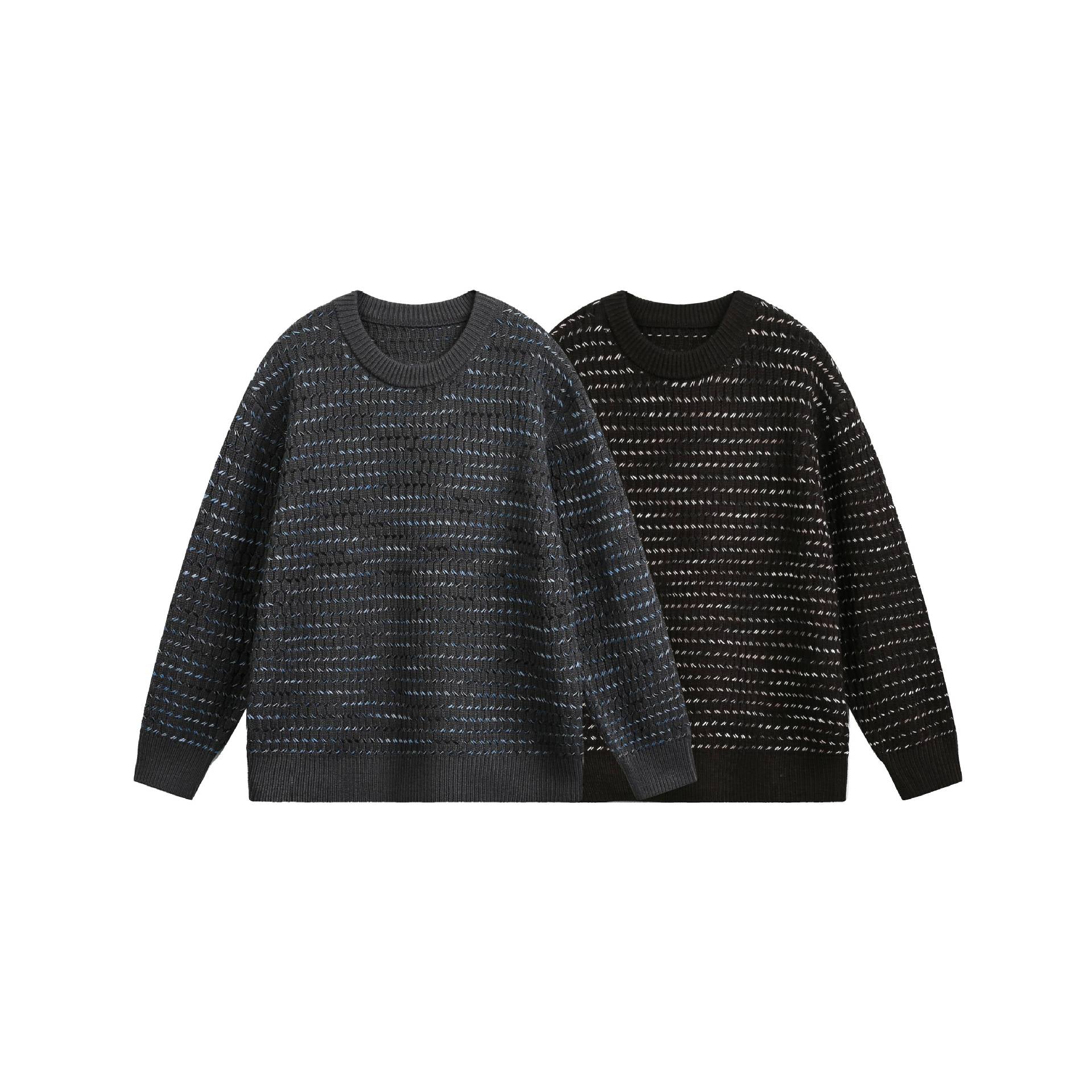 Women's chunky knit oversized sweater with round neckline and structural stripes Chichicherry