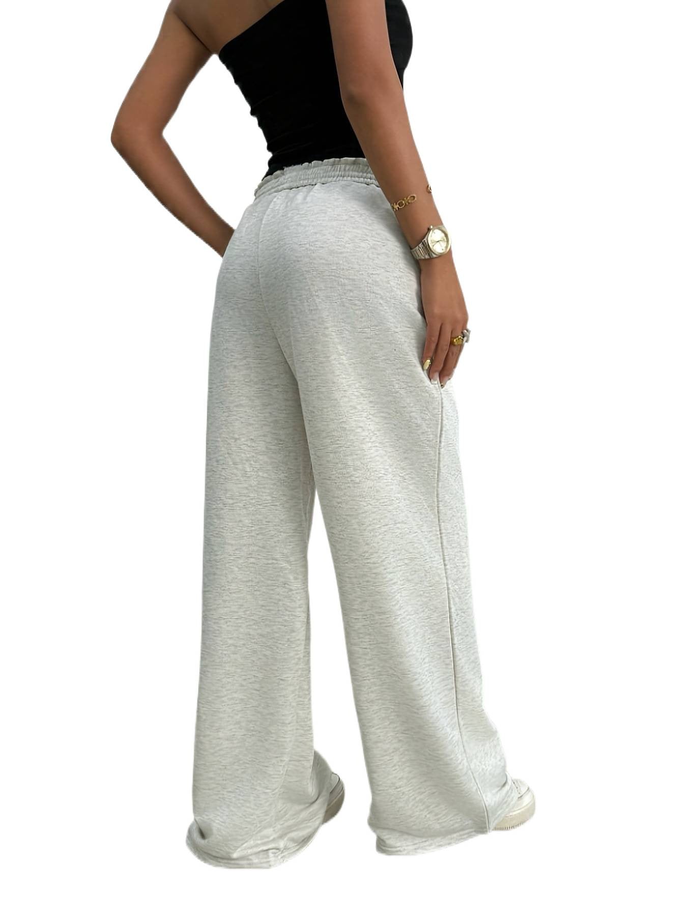 Women's Wide High-Waist Lounge Pants with Elastic Waistband and Drawstring Chichicherry