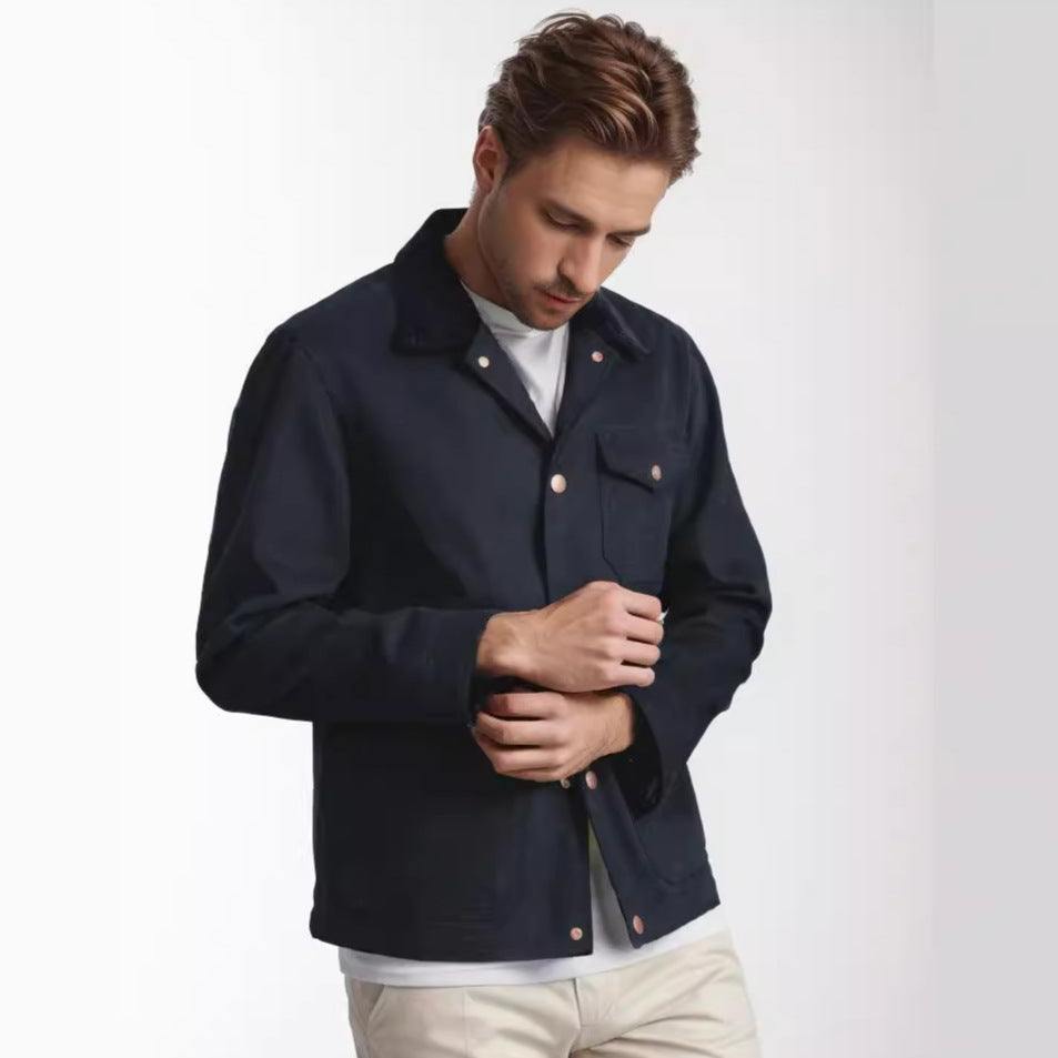 Herren robuste Canvas-Chorejacke mit Cordkragen und aufgesetzten Pattentaschen Chichicherry