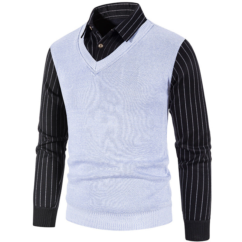 Men's thermo-lined V-neck knitted vest with ribbed cuffs Chichicherry