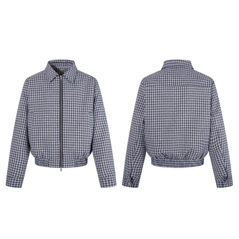 Women's Short-Cut Checked Zip Jacket with Elastic Cuff Chichicherry