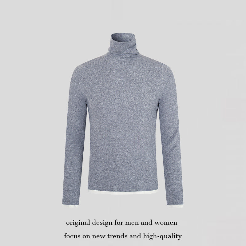 Men's Slim-Fit Turtleneck Fine Knit Shirt with Melange Jersey and Stretch Chichicherry