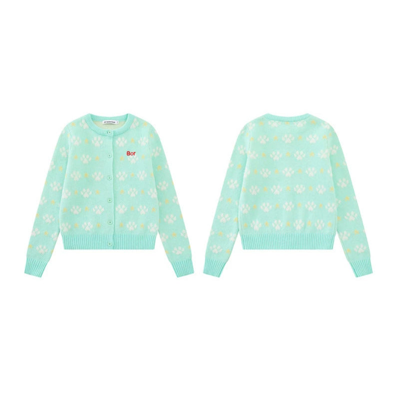 Women's cardigan with allover jacquard, round neck and button placket Chichicherry