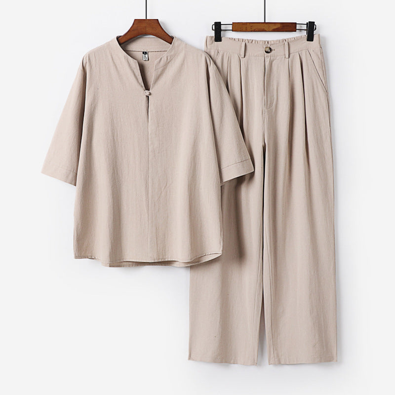 Men's Two-Piece Lightweight Leisure Set with Stand Collar and Elastic Waist Pants Chichicherry