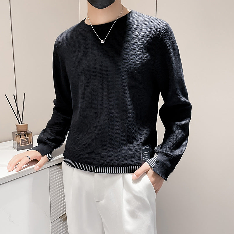 Herren Feinstrick-Pullover mit dezenter Rippenstruktur und kontrastiertem Saum Chichicherry