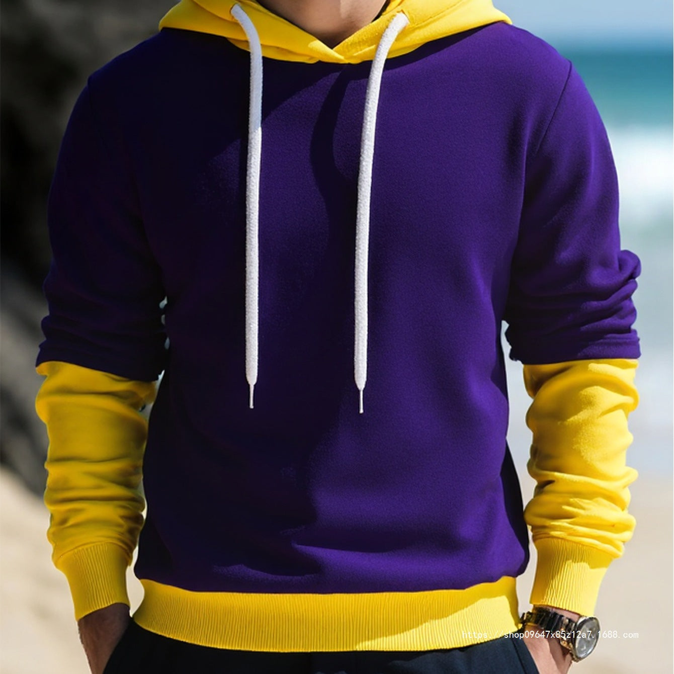 Men's hooded sweatshirt in layered look with contrast hood and drawstring Chichicherry