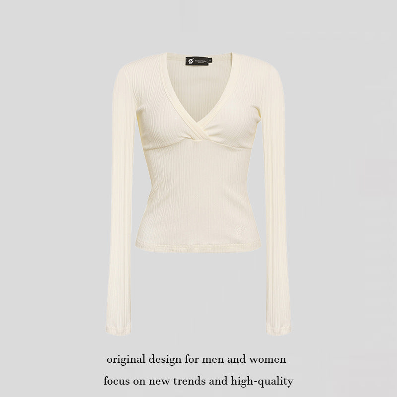 Women's Fitted Ribbed Wrap Top with Deep V-Neck Dress