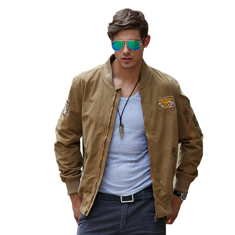 Men's Hooded Canvas Jacket in Military Utility Style with Camouflage Cuff and Ribbed Hem Chichicherry