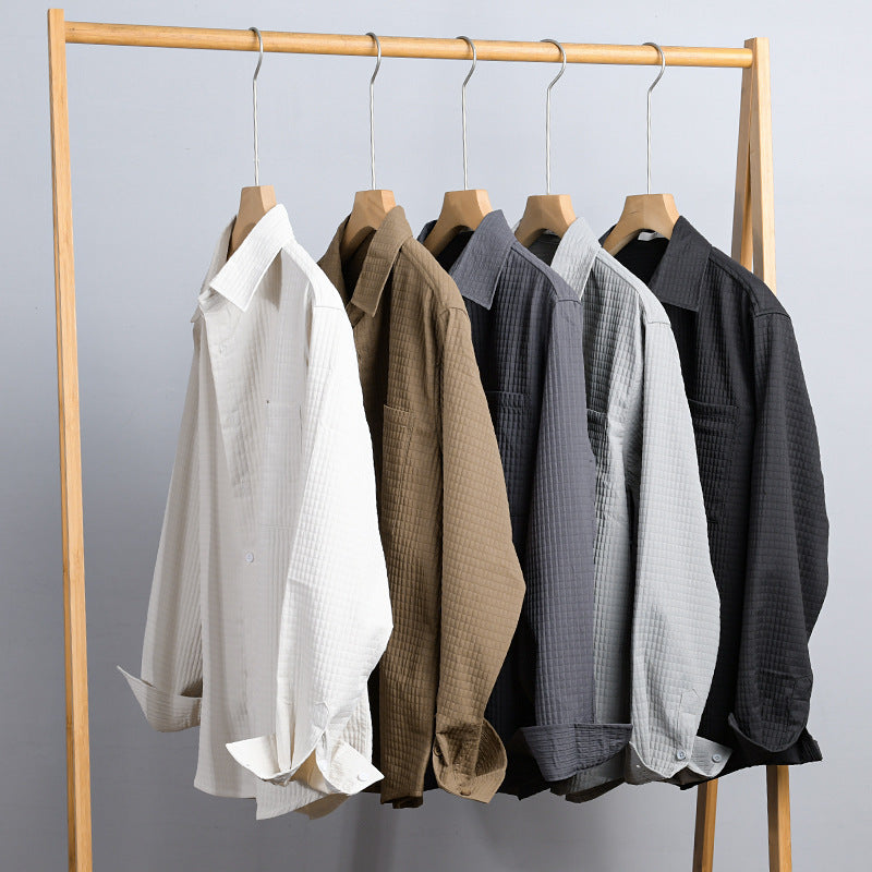 Men's Textured Waffle Structure Overshirt with Chest Pocket and Casual Fit Chichicherry