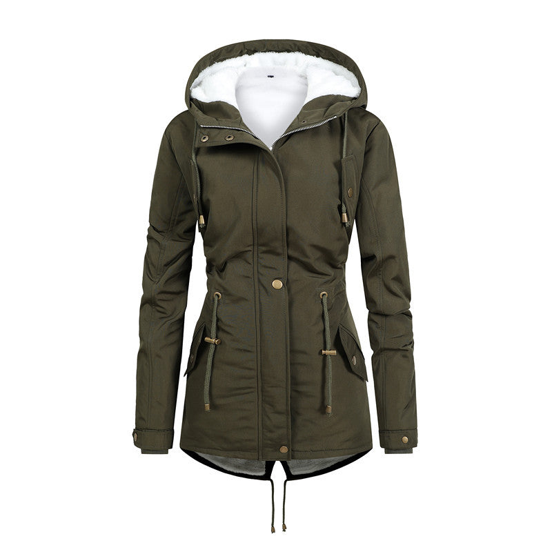 Women's Windproof Parka with Fleece Lining, Tailored Silhouette and Drawstring Chichicherry