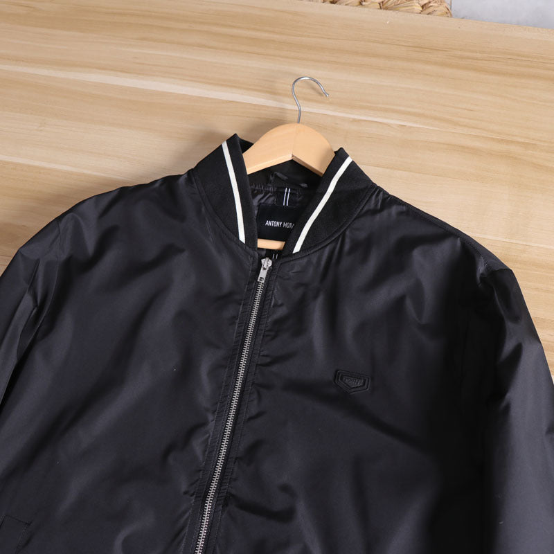 Men's Lightweight Windbreaker Bomber Jacket with Striped Ribbed Cuffs and Lining Chichicherry