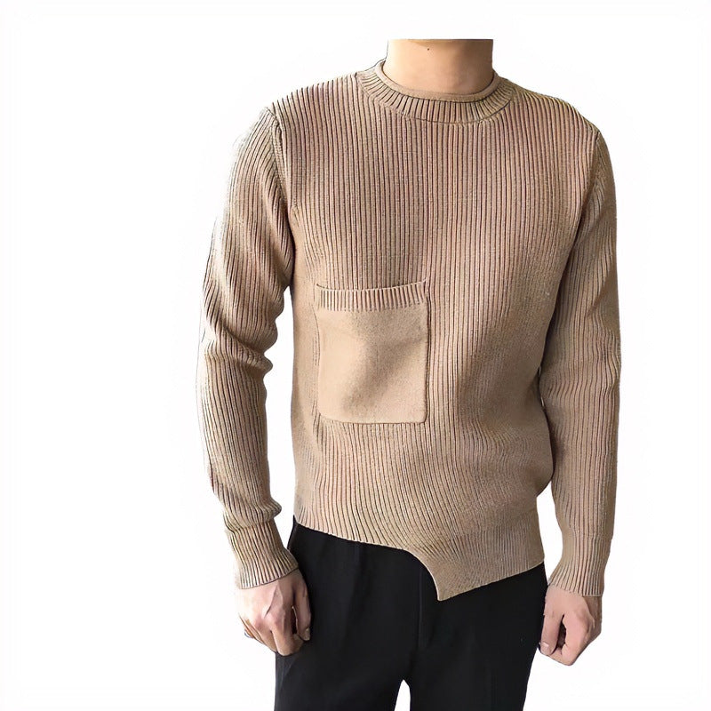 Herren Grobgerippter Rundhalspullover mit aufgesetzter Brusttasche Chichicherry