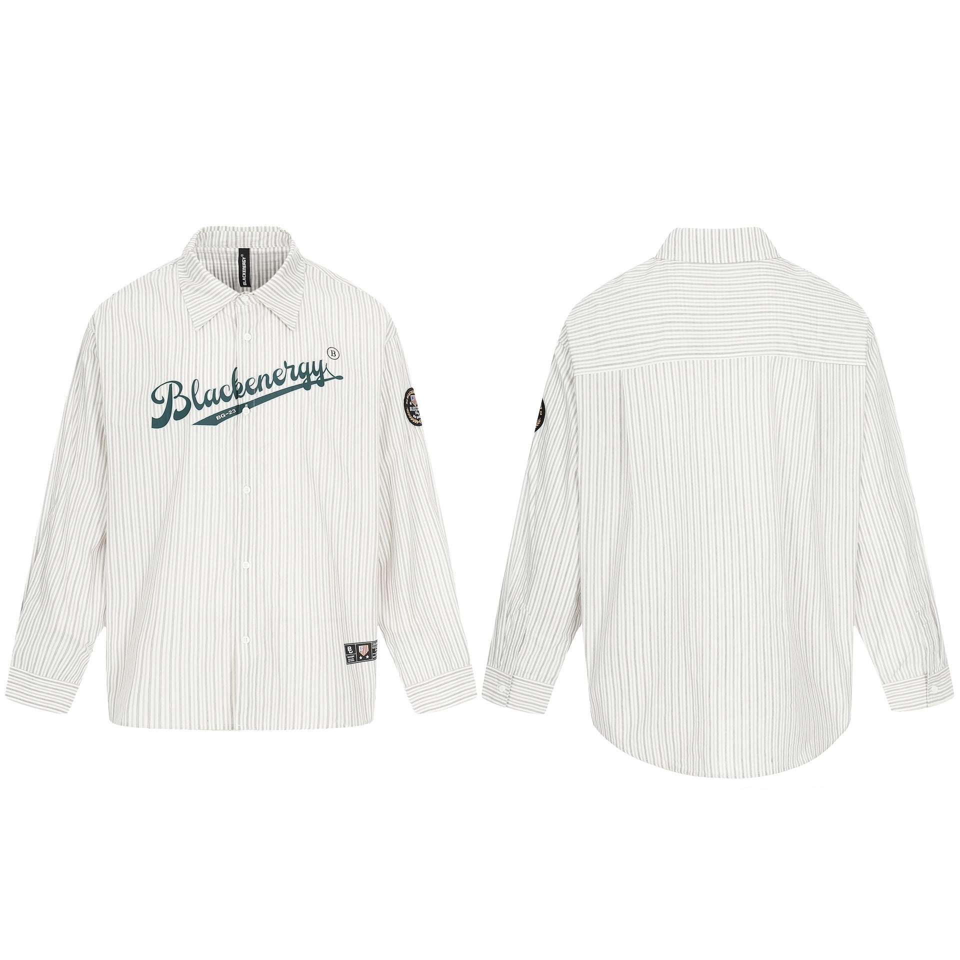 Men's Oversized Shirt Jacket in Baseball-Inspired Style with Stripes, Logo Print, and Patch Applications Chichicherry