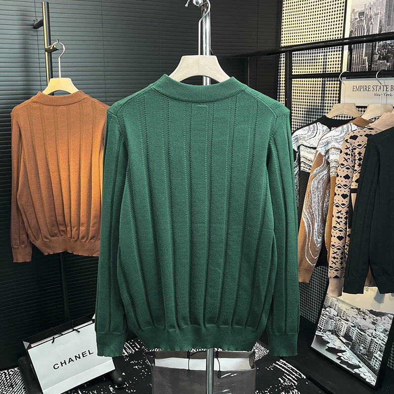 Herren Feinstrick-Pullover mit vertikaler Rippenstruktur und kurzem Stehkragen Chichicherry