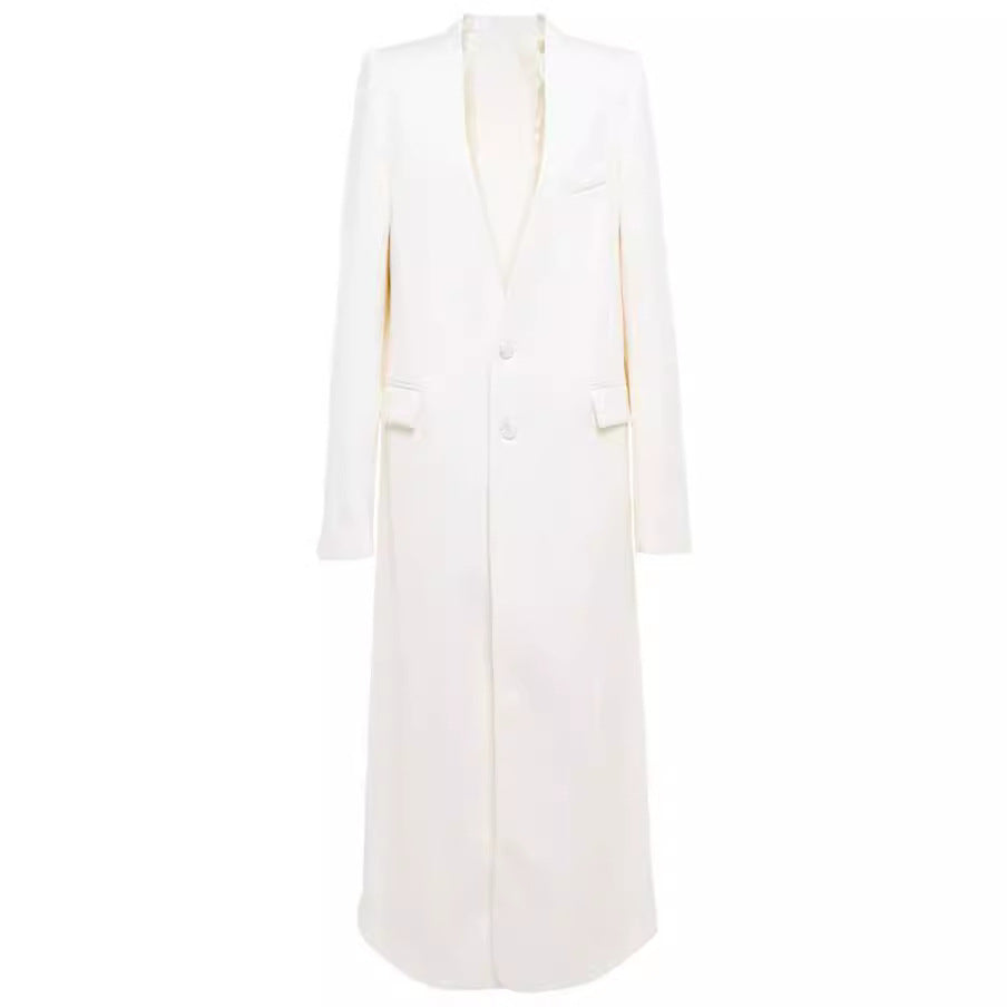 Women’s Maxi Long Slim Coat Blazer with Concealed Button Placket and Slim Shoulder Line Chichicherry
