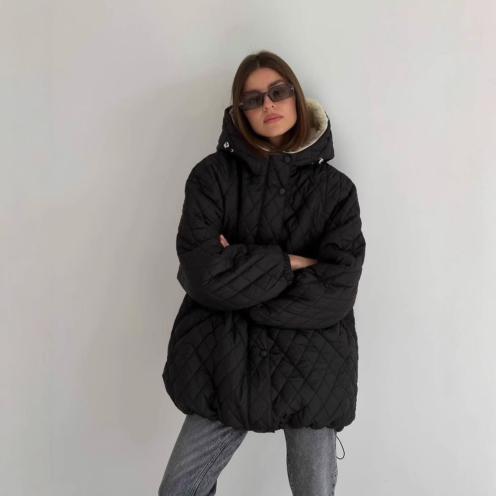 Damen Oversize Steppjacke mit Teddyfutter und Kapuze Chichicherry