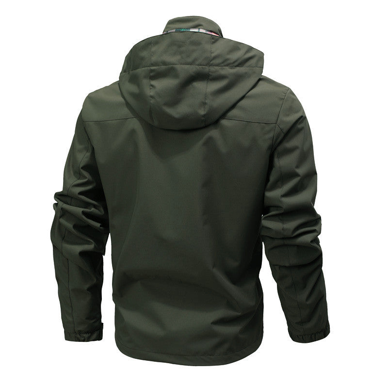 Men's functional jacket with hood, utility pockets and checkered lining Chichicherry