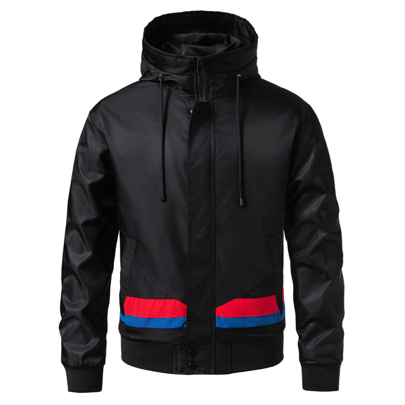 Men's hooded bomber jacket in an urban retro look with contrast stripes, wind-resistant exterior, and ribbed cuffs Chichicherry
