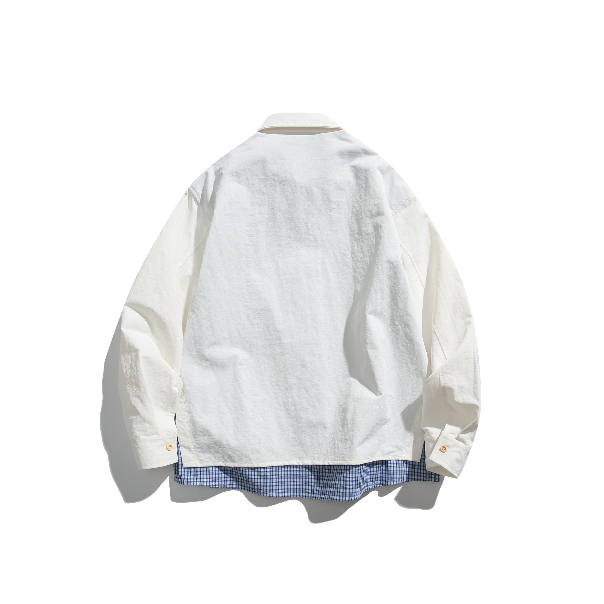 Men's Boxy Overshirt in Layer Look with checked inner lining, breast pocket and wooden buttons Chichicherry