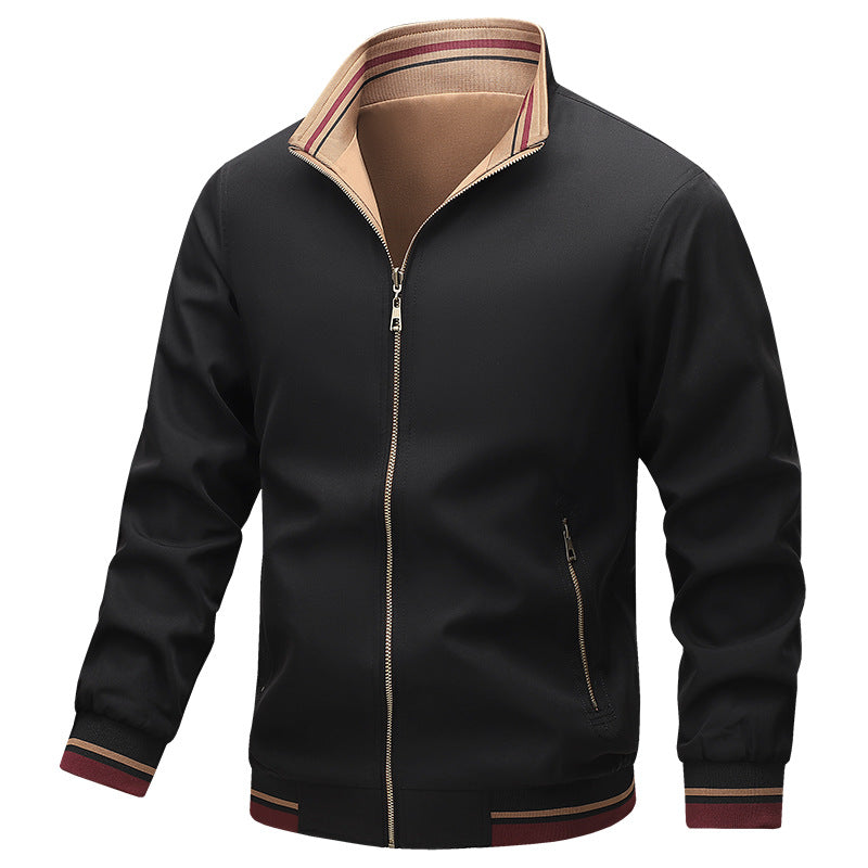 Men's Lightweight Harrington Jacket with Stand-Up Collar, Zip Closure and Contrast Cuffs Chichicherry