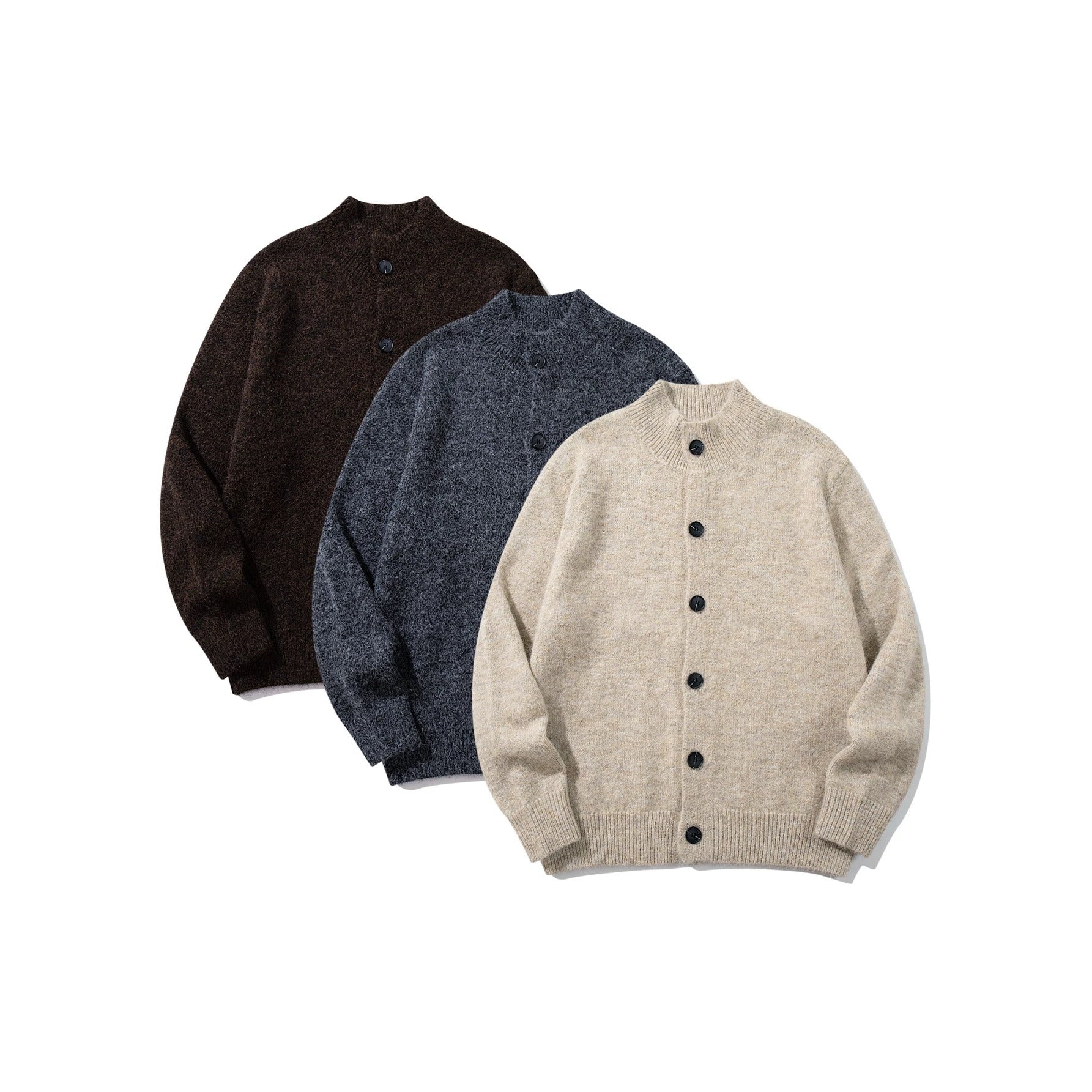 Unisex Chunky Knit Boucle Cardigan with Stand-Up Collar and Button Placket Chichicherry