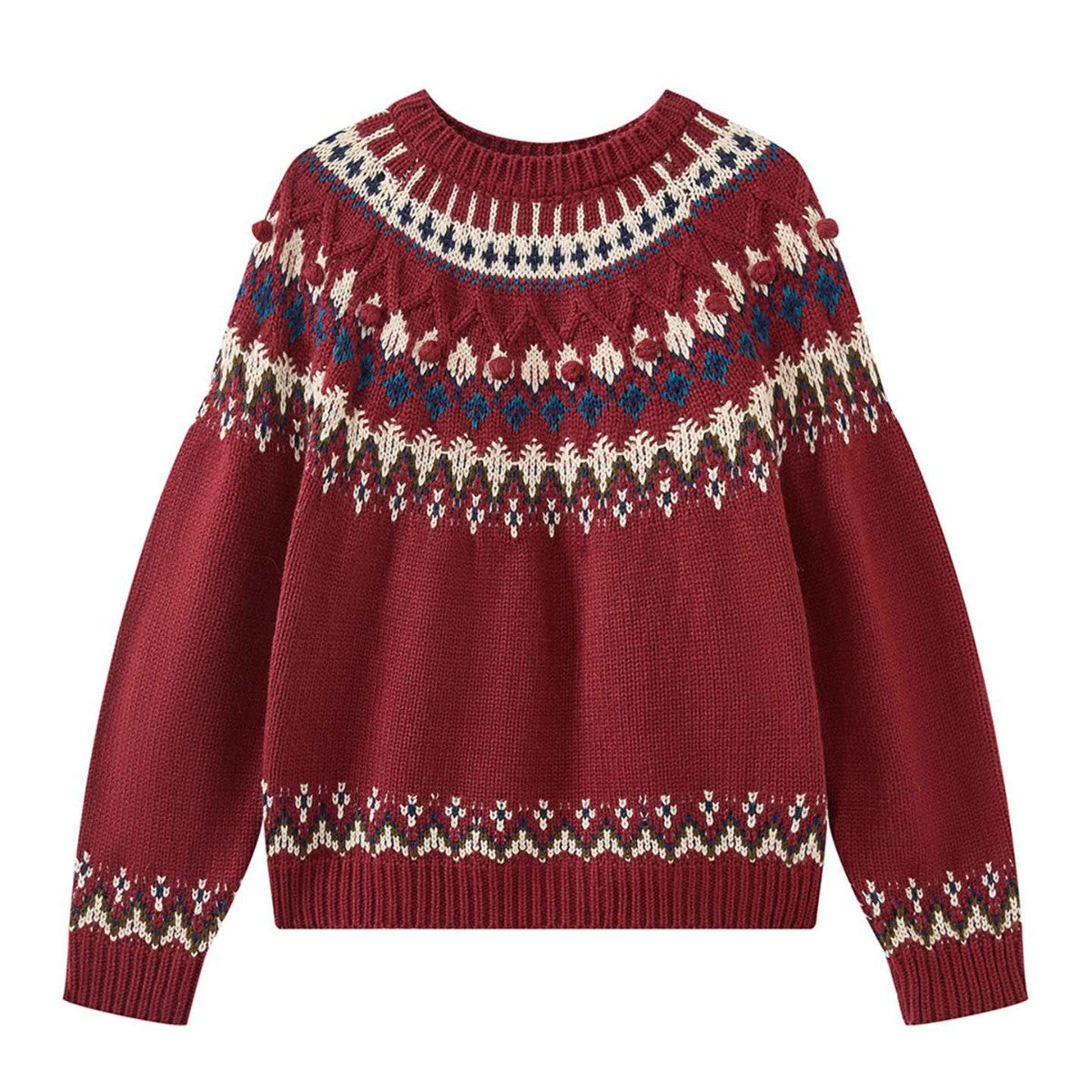 Women's Fair-Isle Knit Sweater with Norwegian Pattern and Oversized Cut Chichicherry