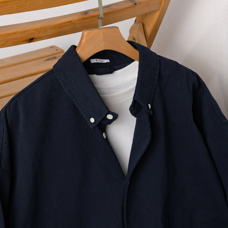 Men's Lightweight Cotton Utility Jacket with Button Placket and Elastic Hem Chichicherry