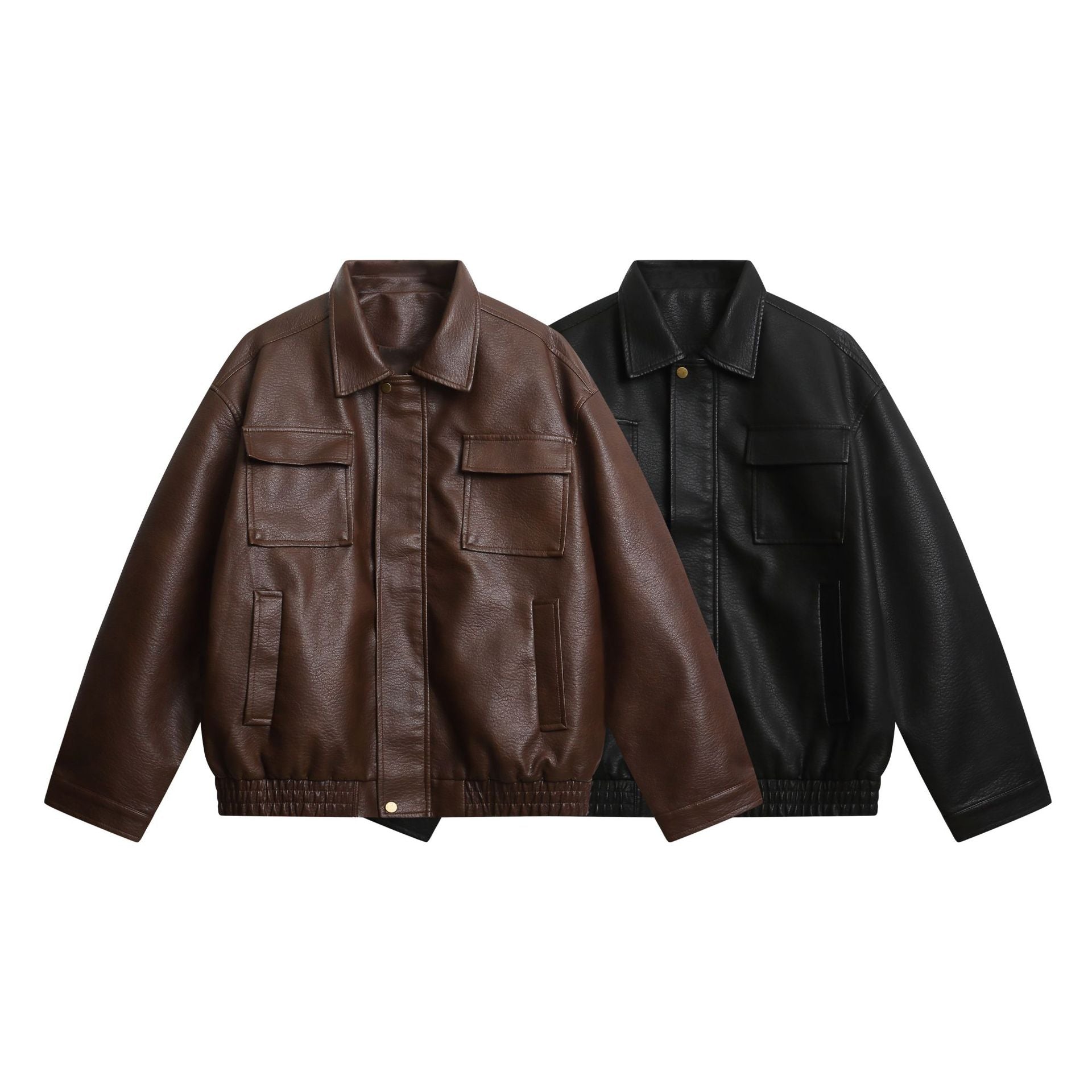 Women's short faux leather jacket in oversized look with flap pockets Chichicherry