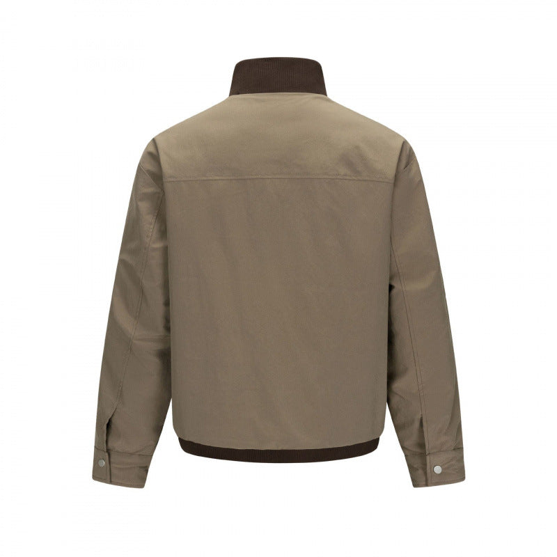 Men's short cut boxy bomber jacket with stand-up collar and snap button placket Chichicherry