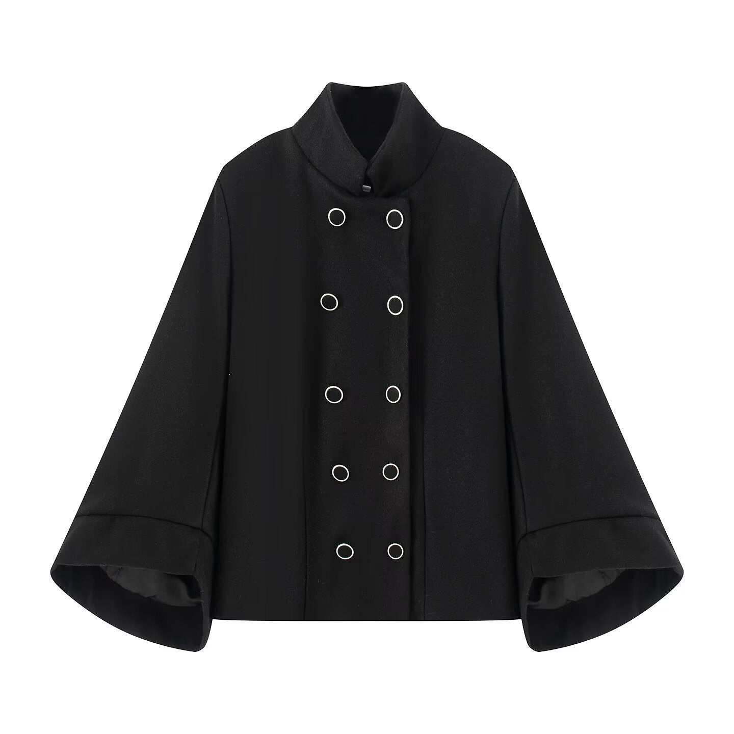 Women's short jacket in double-breasted with stand-up collar, tailored silhouette and bell sleeves Chichicherry