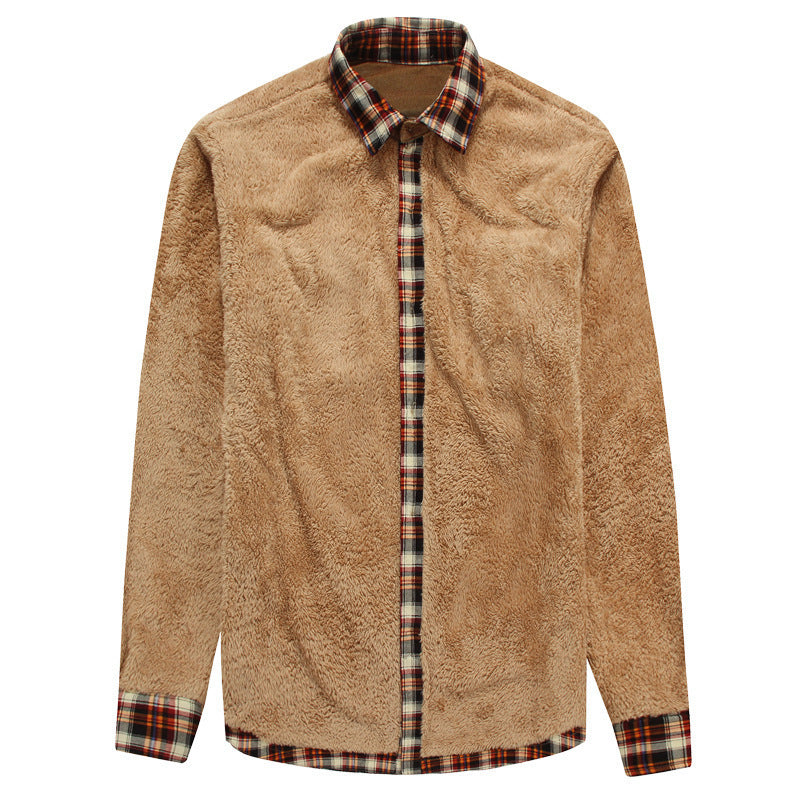 Men's checkered thermal shirt jacket with teddy lining and shoulder patches Chichicherry