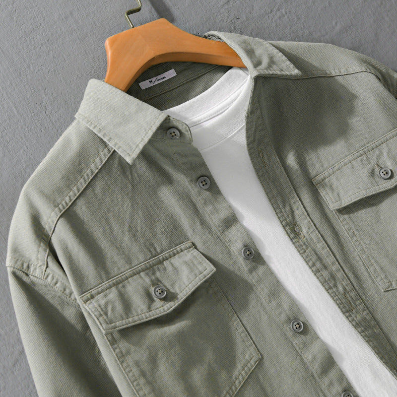 Men's Twill Overshirt in Worker Style with Double Chest Pockets and Relaxed Fit Chichicherry
