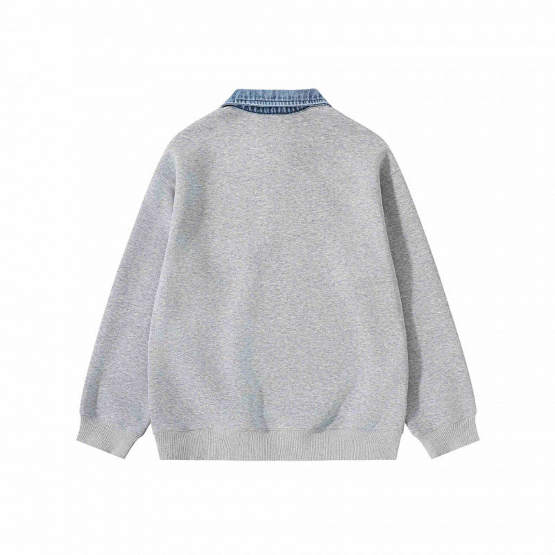 Unisex Oversize-Halfzip-Sweatshirt with contrasting denim collar Chichicherry