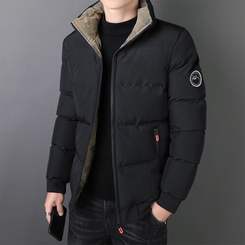 Men's short padded quilted jacket with camouflage lining, ribbed cuffs, and zip pockets Chichicherry