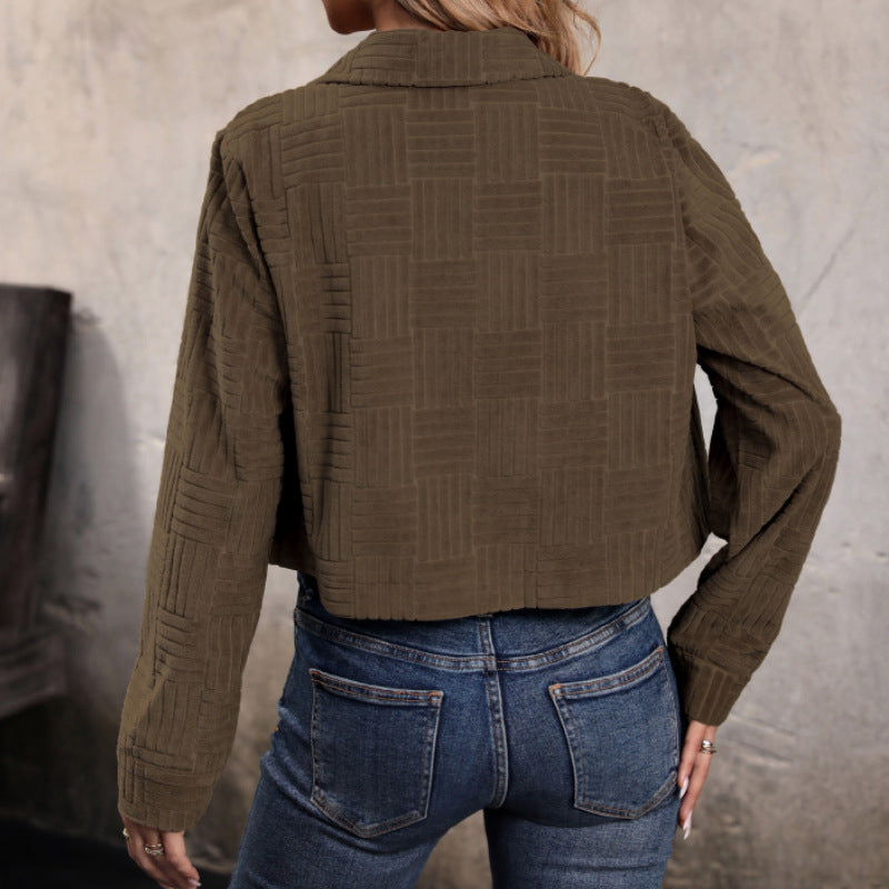 Women's short-cut cord jacket with quilted check pattern and flap pockets Chichicherry