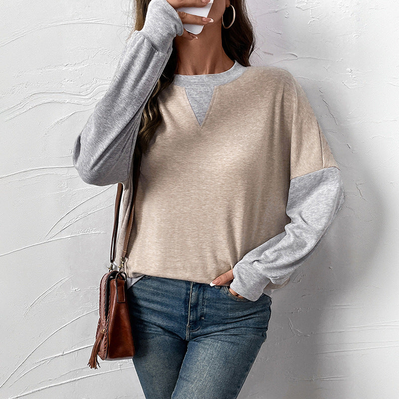 Women's Casual Boxy Sweatshirt with Layer Look, Extended Sleeve Cuffs and V Wedge Chichicherry