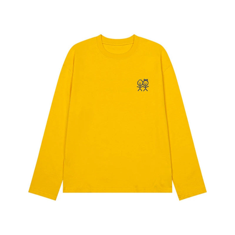 Unisex Long Sleeve Cotton Shirt with Minimalist Friendship Embroidery Chichicherry