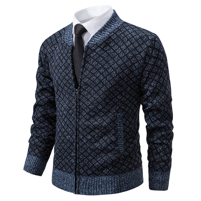 Men's knitted zip jacket with fine jacquard pattern, full zip and ribbed hem Chichicherry