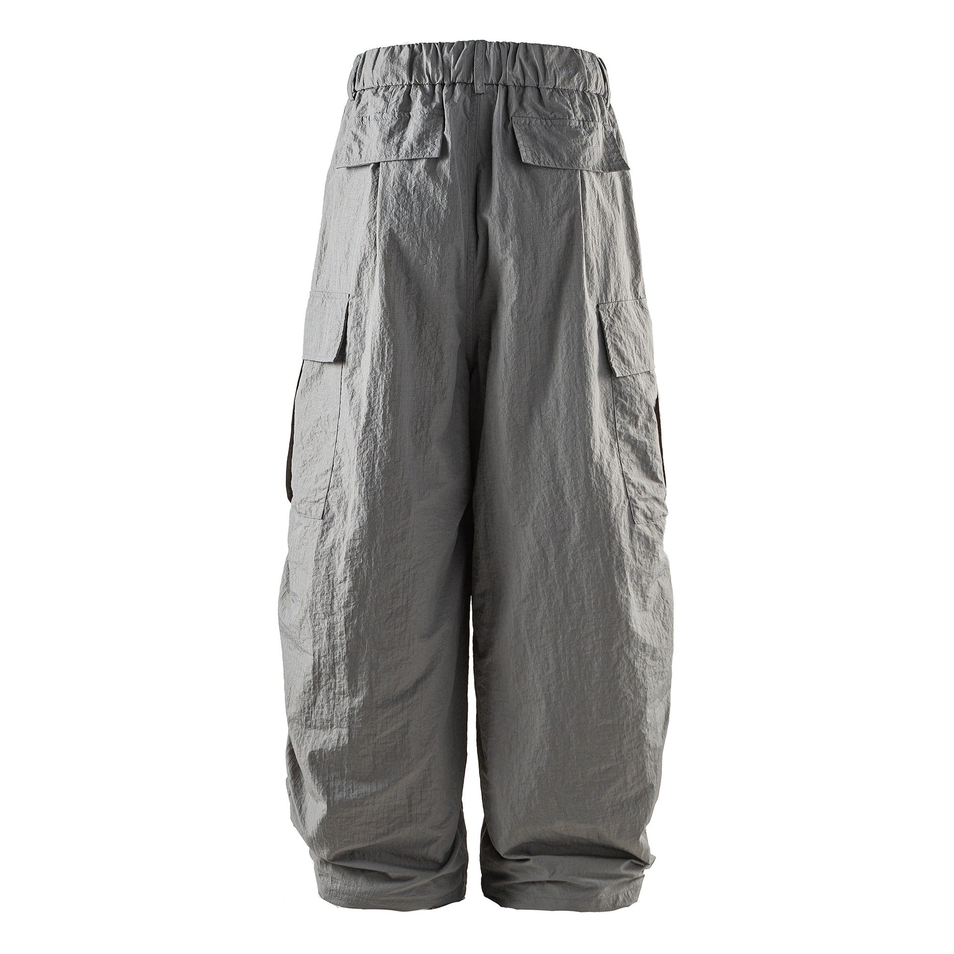 Men's Lightweight Crinkle-Effect Cargo Jogging Pants with Elastic Waistband and Drawstring Chichicherry