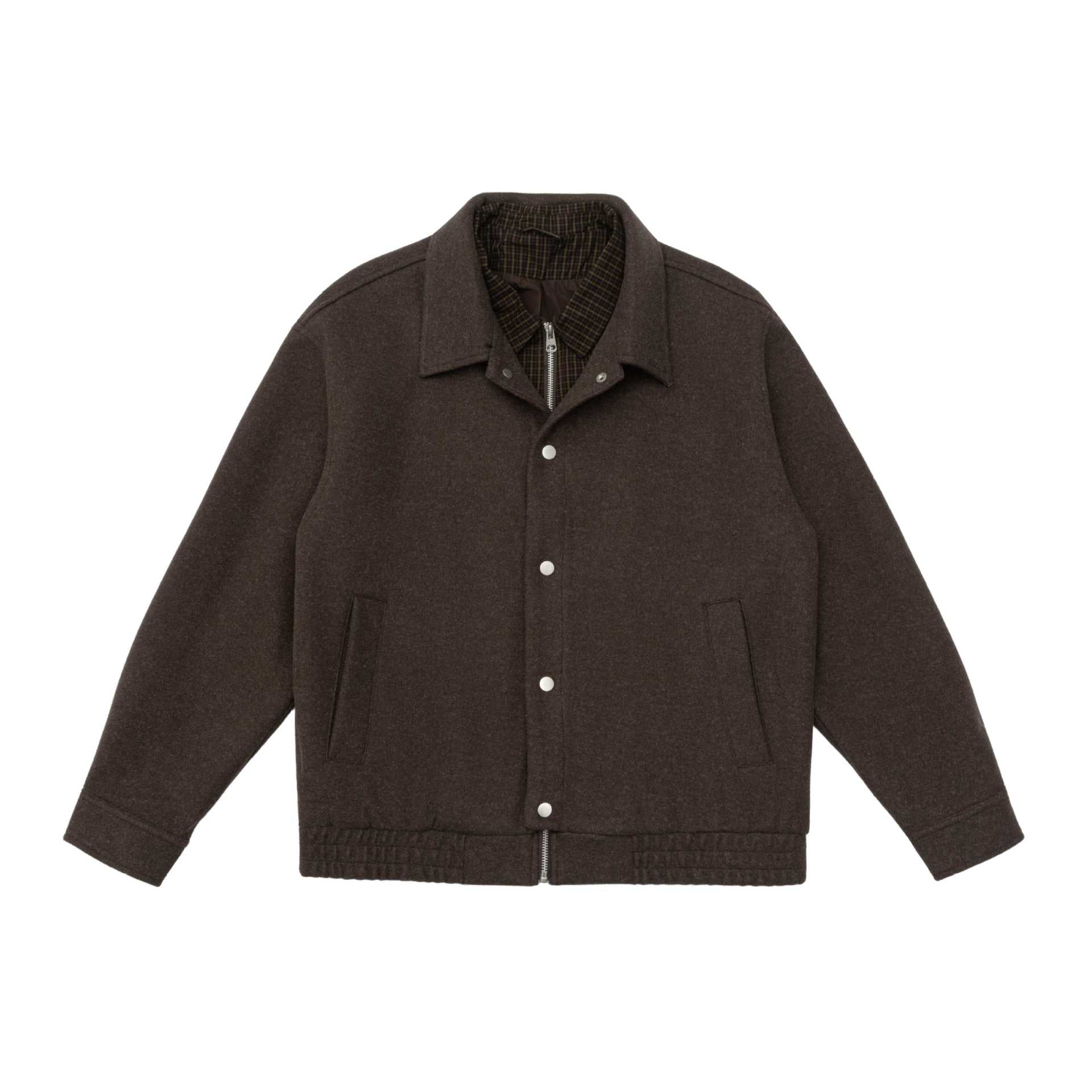 Men's short jacket made of wool blend with checked lined inner vest and snap button placket Chichicherry