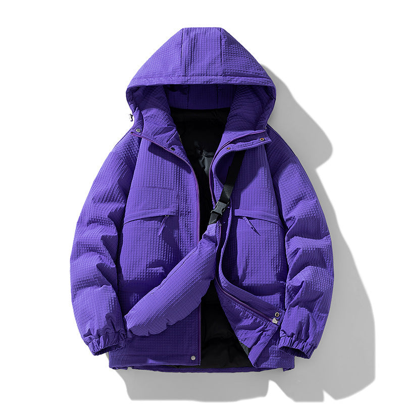 Men's Padded Ripstop Parka with Hood Oversized Cut and Integrated Shoulder Bag Chichicherry